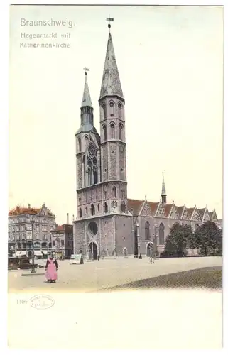 AK, Braunschweig, Hagenmarkt mit Katarinenkirche, um 1900