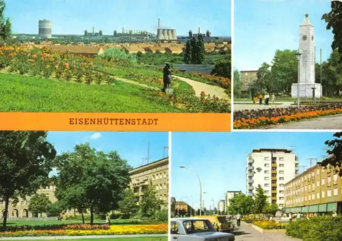 AK, Eisenhüttenstadt, vier Abb., u.a. Platz der DSF, 1979