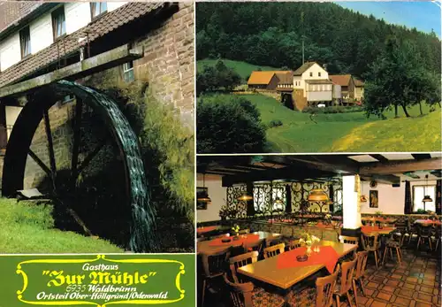 AK, Waldbrunn Oberhöllgrund, Ausflugsgaststätte "Zur Mühle", drei Abb., um 1980