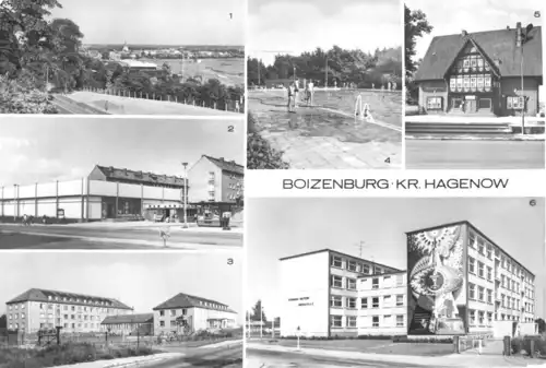 AK, Boizenburg Kr. Hagenow, sechs Abb., u.a. Oberschule, 1988