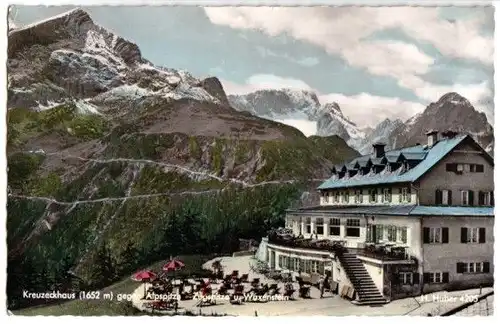 AK, Grainau, Kreuzeckhaus gegen Alpspitze, 1957