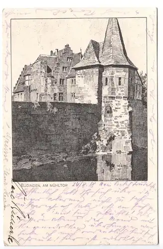 AK, Büdingen, Am Mühltor, Künstlerkarte, um 1918