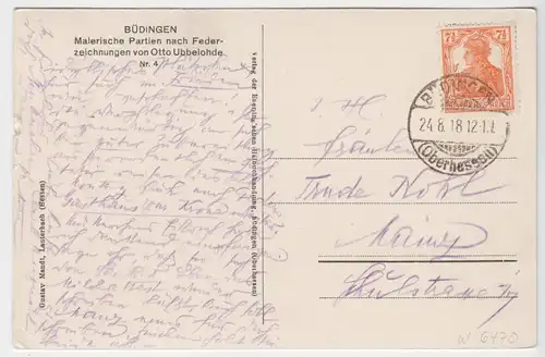 AK, Büdingen, Am Mühltor, Künstlerkarte, um 1918