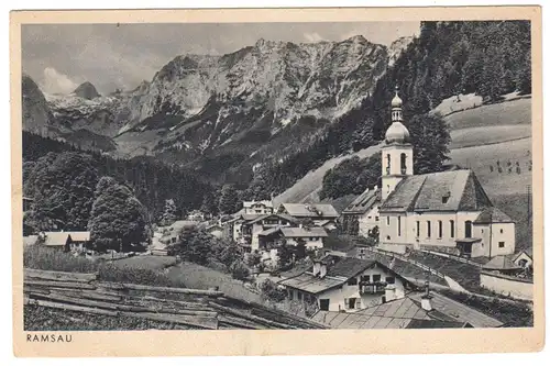 AK, Ramsau, Ortslage mit Kirche und Reiteralpe, um 1935
