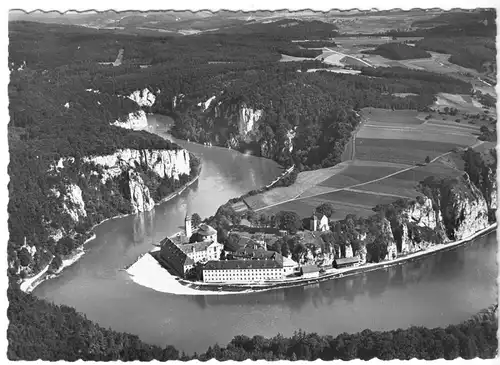 AK, Kehlheim - Weltenburg, Kloster Weltenburg, Luftbildansicht, um 1958