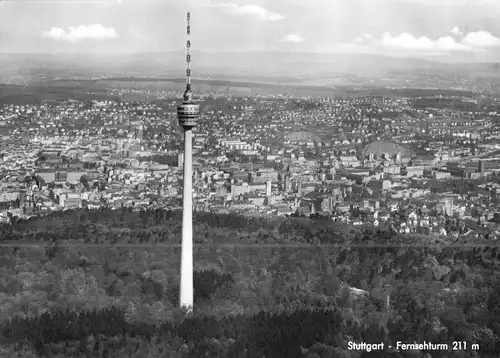 AK, Stuttgart, Fernsehturm, Luftbildansicht, 1959