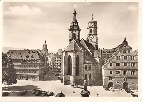 AK, Stuttgart, Schillerplatz mit Stiftskirche, 1954