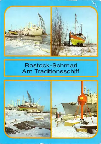 AK, Rostock Schmarl, Am Traditionsschif, vier Winteransichten, 1988