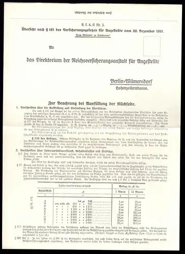 Formular der Reichsversicherungsanstalt für Angestellte aus dem Jahre 1911