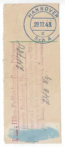 Empfängerabschnitt einer Überweisung mit Stempel des PSchA Hannover, 29.12.43