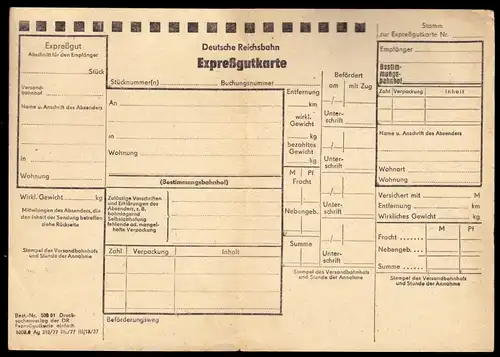 Expreßgutkarte der Deustchen Reichsbahn und zwei Kofferanhänger, blanko, 1977-85