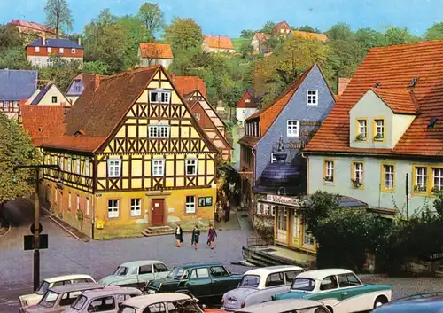 AK, Hohnstein Kr. Sebnitz, Blick auf den Marktplatz, zeitgen. Pkw, 1969