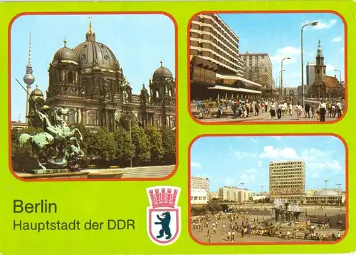 AK, Berlin, Hauptstadt der DDR, drei Abb., u.a. Dom, 1986
