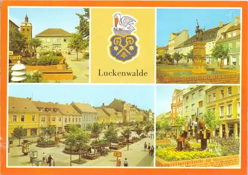 AK, Luckenwalde, vier innerstädtische Ansichten, Wappen, 1983