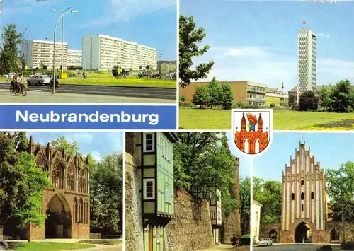 AK, Neubrandenburg, fünf Abb. und Wappen, 1981