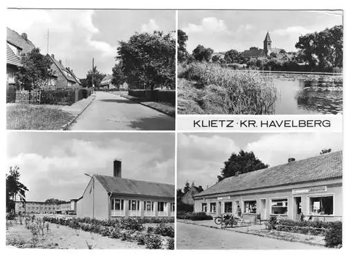 AK, Klietz Kr. Havelberg, vier Abb., u.a. Landwarenhaus, 1982