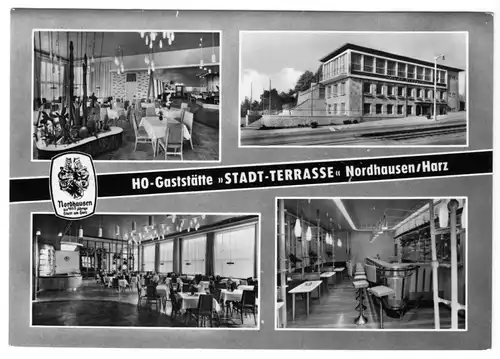 AK, Nordhausen Harz, HO-Gaststätte "Stadt-Terrasse", vier Abb., gestaltet, 1965