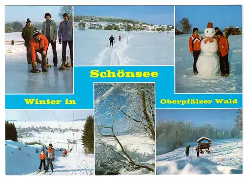 AK, Schönsee Oberpfälzer Wald, sechs Winteransichten, um 1982