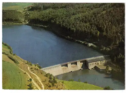 AK, Traunitz, Talsperre Traunitz und Kraftwerk, Luftbildansicht, um 1975