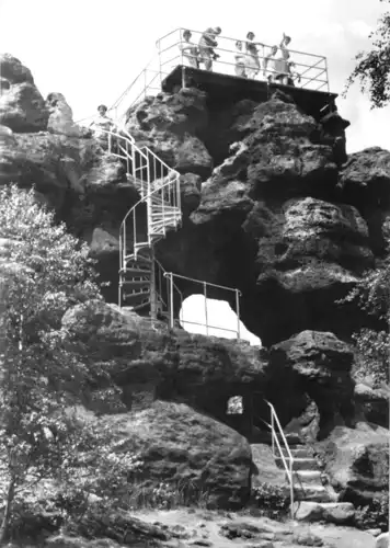 AK, Kurort Oybin, Zittauer Gebirge, Felsentor auf dem Töpfer, 1980