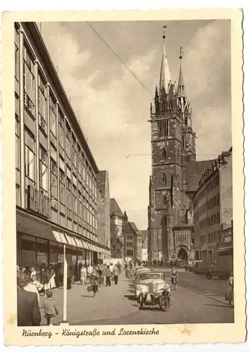 AK, Nürnberg, Königsstr. und Lorenzkirche, belebt, um 1956