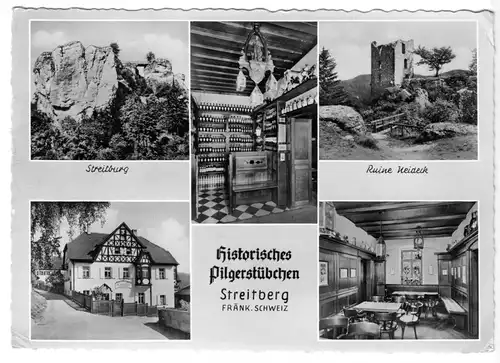 AK, Streitberg Fränk. Schweiz, Historisches Pilgerstübchen, fünf Abb., 1962