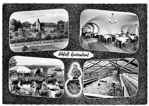 AK, Gattendorf über Hof Saale, Schloß Gattendorf, fünf Abb., gestaltet, um 1961