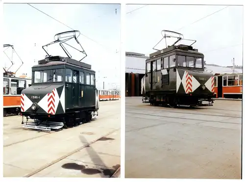 Foto im AK-Format (12), Berlin Marzahn, Betriebshof, versch. Arbeitswagen, 1987