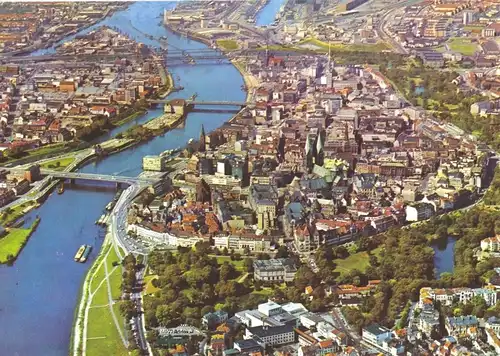 AK, Bremen, Luftbildansicht der Innenstadt, um 1980