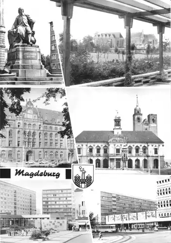 AK, Magdeburg, fünf Abb. gestaltet, u.a. Promenade, 1979