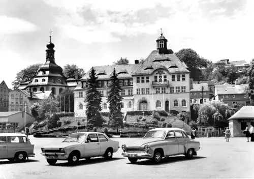 AK, Klingenthal Sachs., Marktplatz, zeitgen. Pkw, 1978