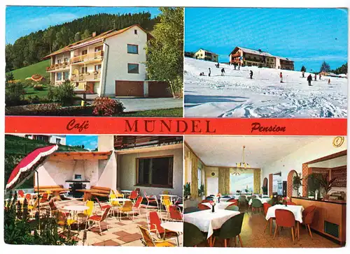 AK, Warmensteinach im Fichtelgeb., Café Mündel, vier Abb., um 1972