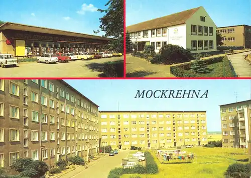 AK, Mockrehna Kr. Eilenburg, drei Abb., u.a. Einkaufszentrum, 1990