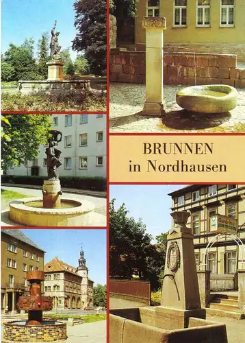 AK, Nordhausen, fünf Abb., Brunnen in Nordhausen, 1990