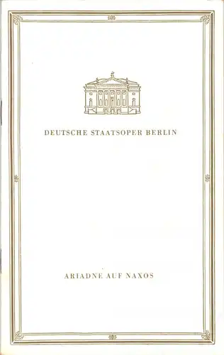 Theaterprogramm, Deutsche Staatsoper Berlin, Ariadne auf Naxos, 1965