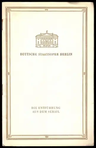 Theaterprogramm, Deutsche Staatsoper Berlin, Die Entführung aus dem Serail, 1957