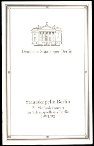 Theaterprogramm, Deutsche Staatsoper Berlin, Staatskapelle, Sinfoniekonzert 1992