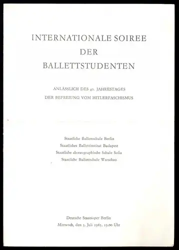 Theaterprogramm, Deutsche Staatsoper Berlin, Soiree der Ballettstudenten, 1985