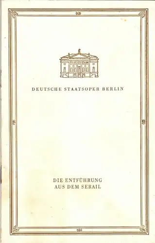 Theaterprogramm, Deutsche Staatsoper Berlin, Die Entführung aus dem Serail, 1958