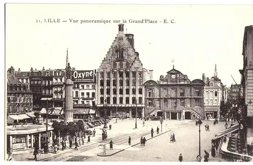 AK, Lille, Hauts-de-France, Vue panoramique sur la Grand'Place, belebt, um 1912