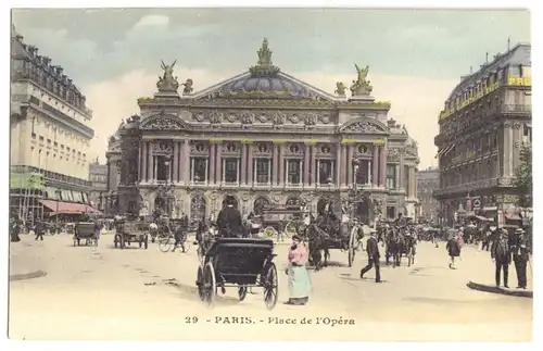 AK, Paris, Place de l'Opéra, belebt, Kutschen, um 1910