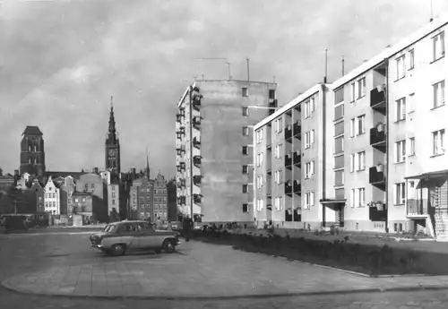 AK, Gdansk, Danzig, Ulica Zabi Kruk z widokiem na Glowne Miasto, um 1970