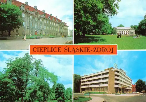 AK, Cieplice Śląskie-Zdrój, Bad Warmenbrunn, cztery ilustracje, vier Abb., 1977