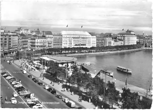 AK, Hamburg, Partie am Jungfernstieg mit Alsterpavillion, belebt, um 1960