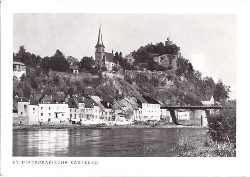 AK, Saarburg, Teilansicht mit ev. Diasporakirche, 1957