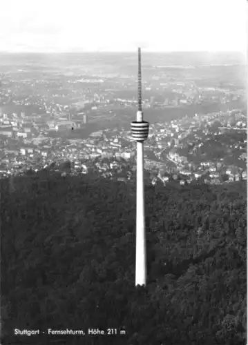AK, Stuttgart, Fernsehturm, Luftbild, um 1960