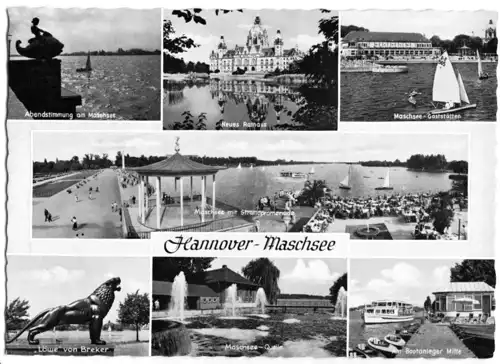 AK, Hannover, Maschsee, sieben Abb., gestaltet, um 1958