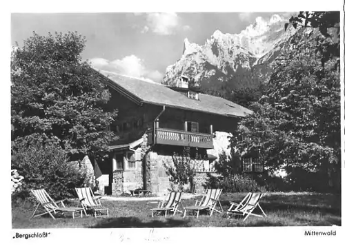 AK, Mittenwald, Fremdenheim Bergschlössl, Sommer, 1966