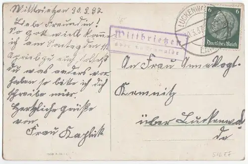 Landpoststempel, Poststelle II, Wittbrietzen über Luckenwalde, 30.3.37