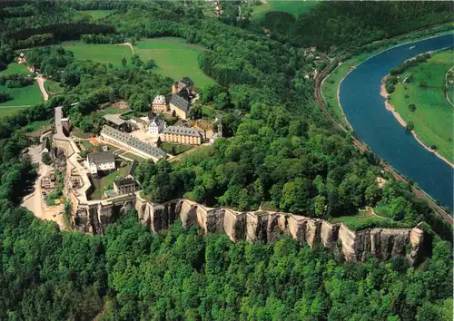 AK, Königstein Elbe, Festung Königstein, Luftbildansicht, um 2000